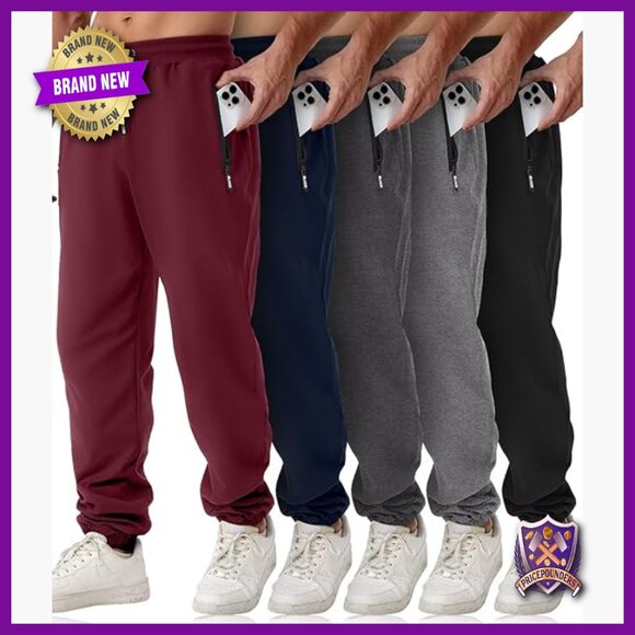 Men's Athletic Sweatpants with Zipper Pockets Slim Fit Joggers for Workout